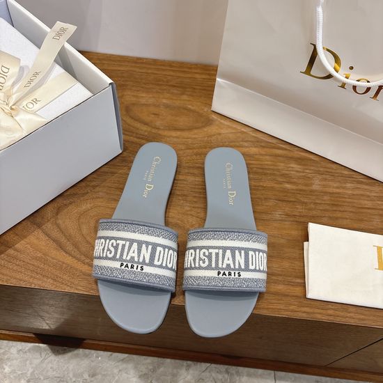 Christian Dior Silk Fabric Slip-on Sandals with CD Embroidery