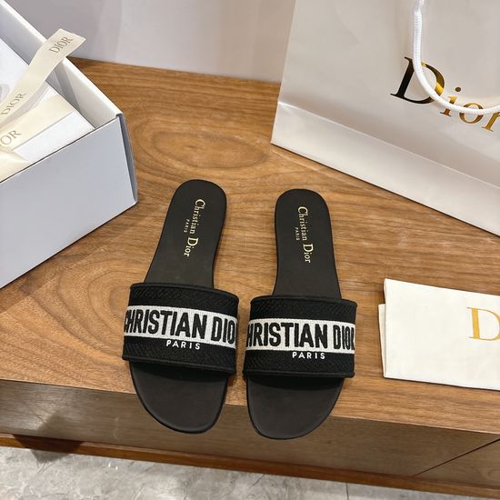 Christian Dior Silk Fabric Slip-on Sandals with CD Embroidery