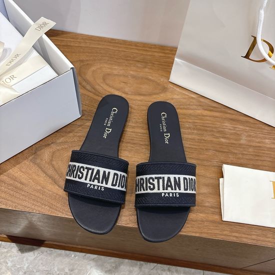 Christian Dior Silk Fabric Slip-on Sandals with CD Embroidery