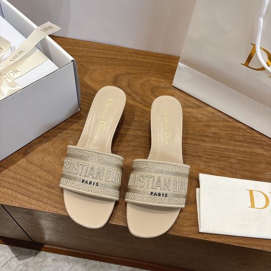 Christian Dior Silk Fabric Slip-on Sandals with CD Embroidery