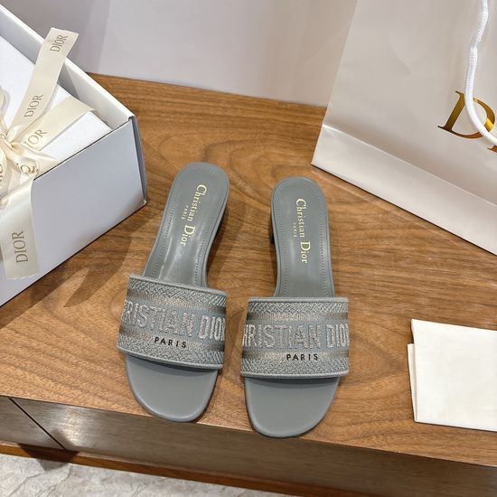 Christian Dior Silk Fabric Slip-on Sandals with CD Embroidery
