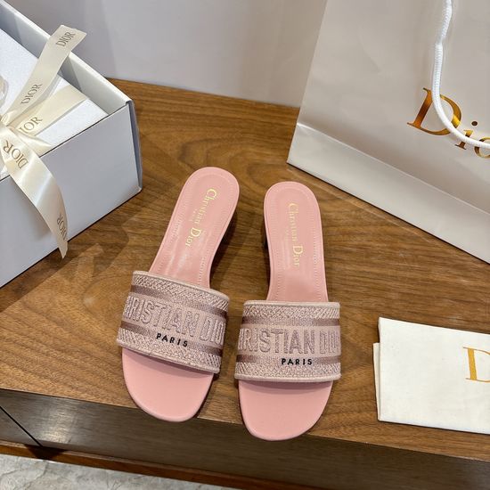 Christian Dior Silk Fabric Slip-on Sandals with CD Embroidery