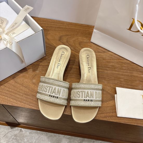 Christian Dior Silk Fabric Slip-on Sandals with CD Embroidery
