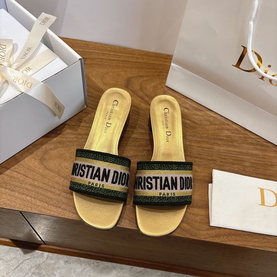 Christian Dior Silk Fabric Slip-on Sandals with CD Embroidery