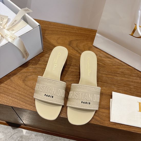 Christian Dior Silk Fabric Slip-on Sandals with CD Embroidery