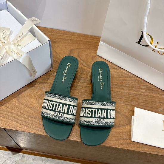 Christian Dior Silk Fabric Slip-on Sandals with CD Embroidery