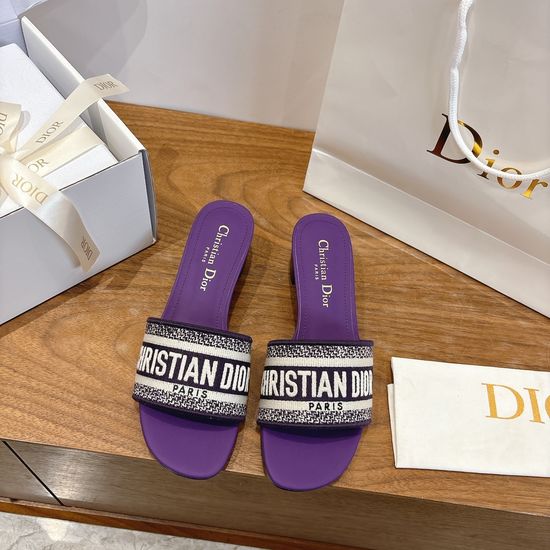 Christian Dior Silk Fabric Slip-on Sandals with CD Embroidery