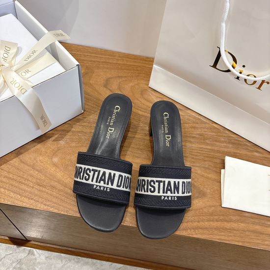 Christian Dior Silk Fabric Slip-on Sandals with CD Embroidery