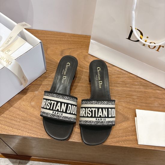 Christian Dior Silk Fabric Slip-on Sandals with CD Embroidery