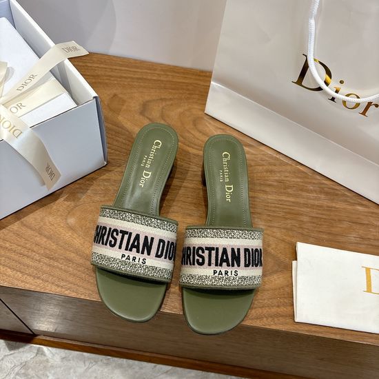 Christian Dior Silk Fabric Slip-on Sandals with CD Embroidery