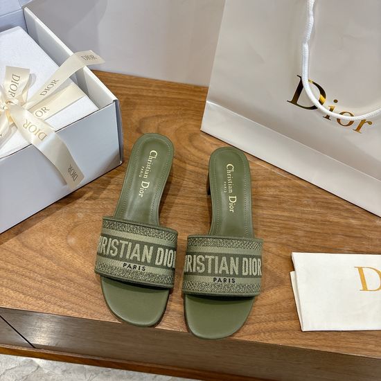 Christian Dior Silk Fabric Slip-on Sandals with CD Embroidery