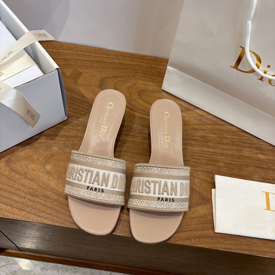 Christian Dior Silk Fabric Slip-on Sandals with CD Embroidery