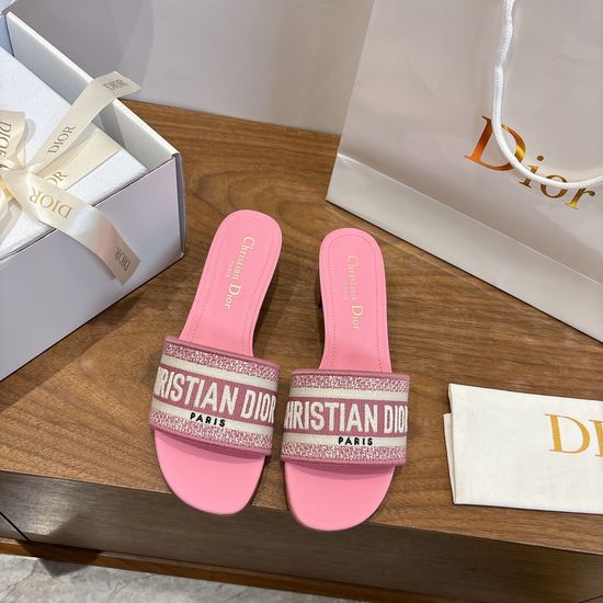 Christian Dior Silk Fabric Slip-on Sandals with CD Embroidery