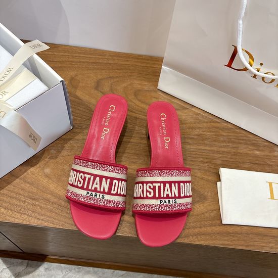 Christian Dior Silk Fabric Slip-on Sandals with CD Embroidery