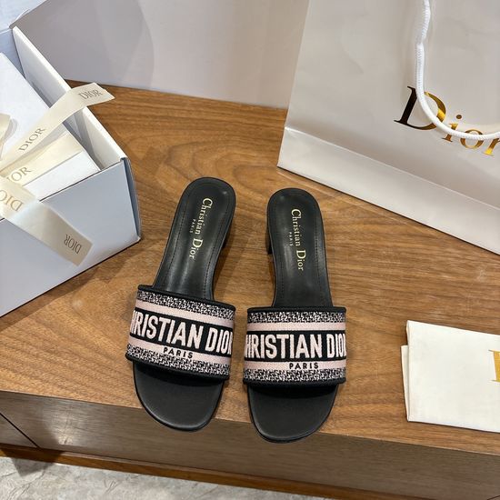 Christian Dior Silk Fabric Slip-on Sandals with CD Embroidery