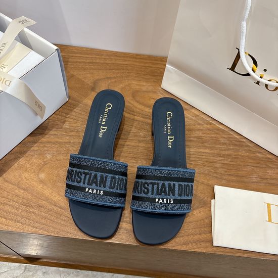 Christian Dior Silk Fabric Slip-on Sandals with CD Embroidery
