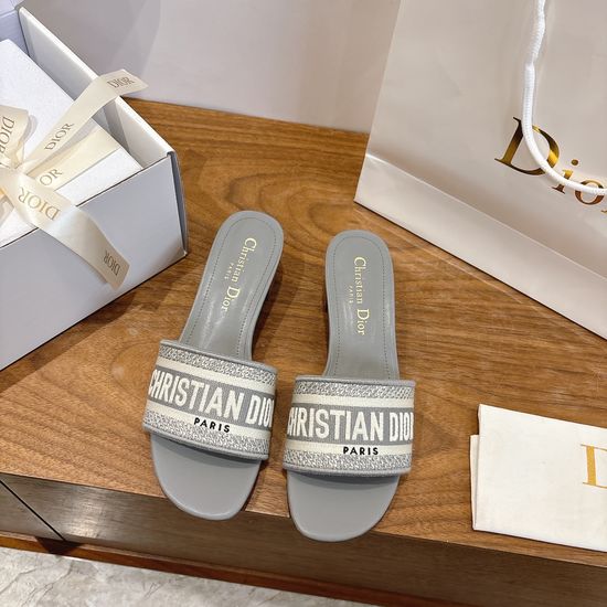 Christian Dior Silk Fabric Slip-on Sandals with CD Embroidery