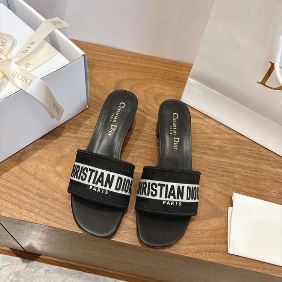 Christian Dior Silk Fabric Slip-on Sandals with CD Embroidery