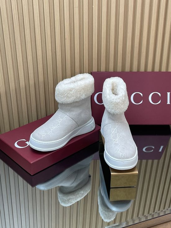Gucci Plush Lined Suede Snow Boots Anti-slip Rubber Sole