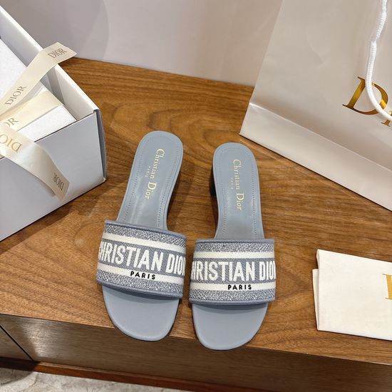 Christian Dior Silk Fabric Slip-on Sandals with CD Embroidery
