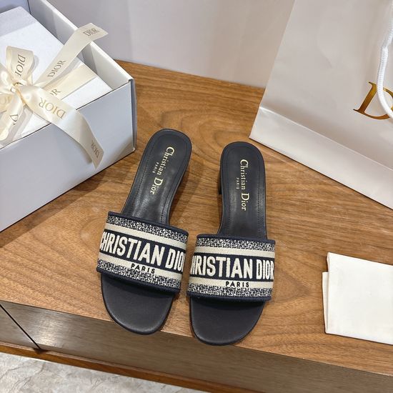 Christian Dior Silk Fabric Slip-on Sandals with CD Embroidery