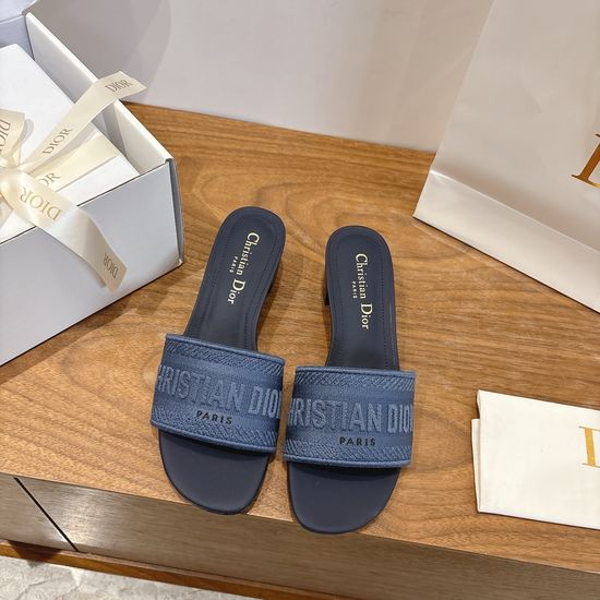 Christian Dior Silk Fabric Slip-on Sandals with CD Embroidery