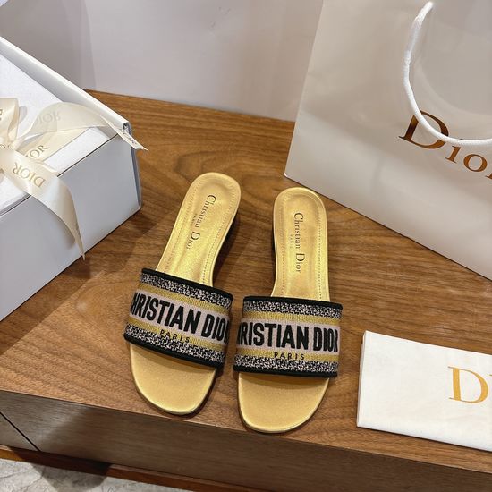 Christian Dior Silk Fabric Slip-on Sandals with CD Embroidery