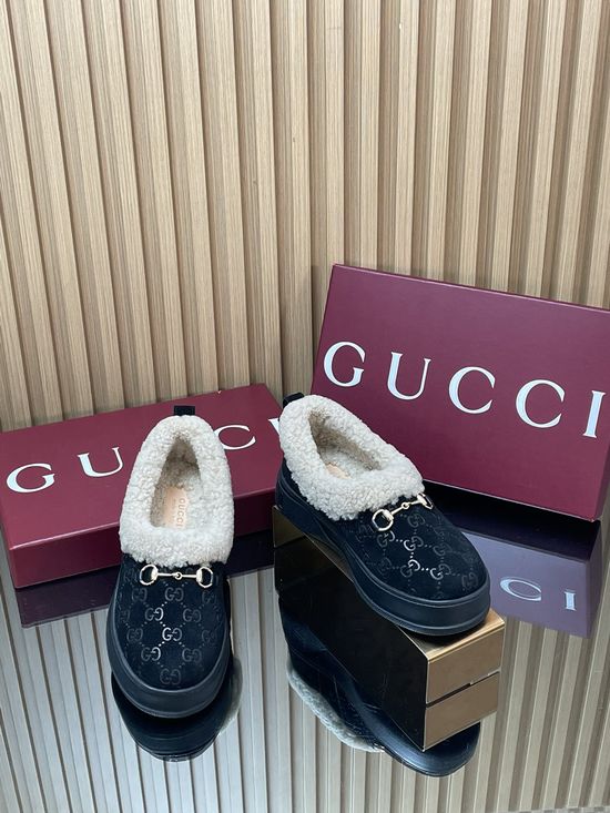 Gucci Fleece Lined Suede Loafers Anti-slip Rubber Sole
