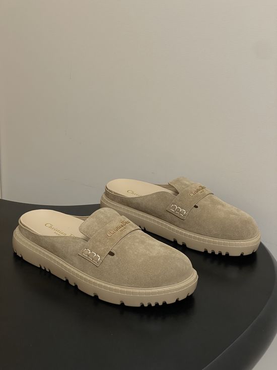 Christian Dior Suede Upper Closed Toe Flat Mules Casual Slides