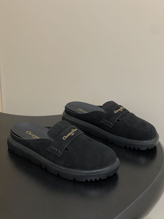 Christian Dior Suede Upper Closed Toe Flat Mules Casual Slides