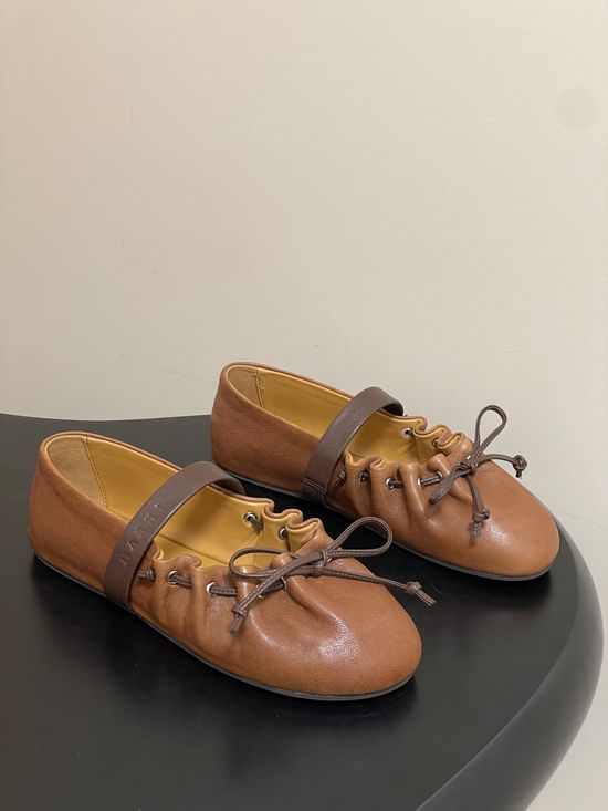Marni Bow Decor Rounded Toe Ballet Flats