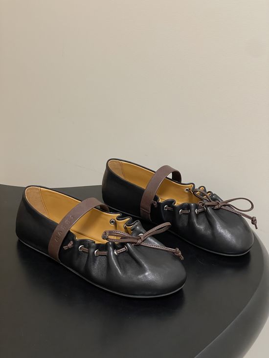 Marni Bow Decor Rounded Toe Ballet Flats