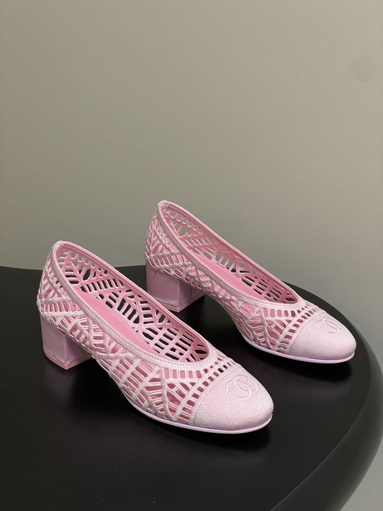 Chanel Woven Raffia Strap Chunky Heel Ballet Flats for Summer