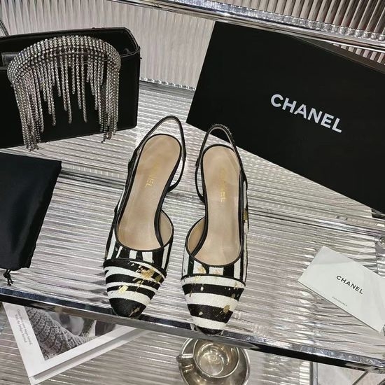 Chanel Chain Decorated Heeled Sandals with Soft Sheepskin Lining