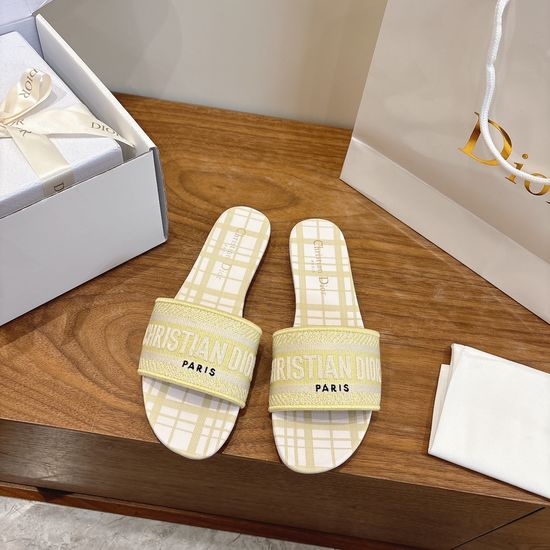 Christian Dior Silk Fabric Slip-on Sandals with CD Embroidery