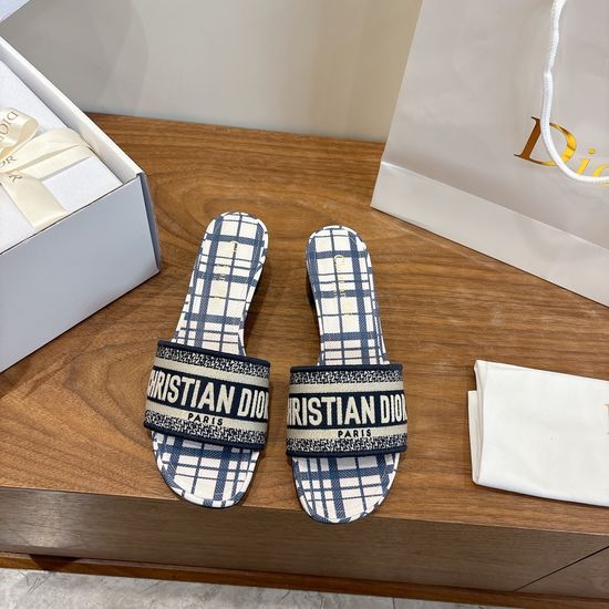 Christian Dior Silk Fabric Slip-on Sandals with CD Embroidery