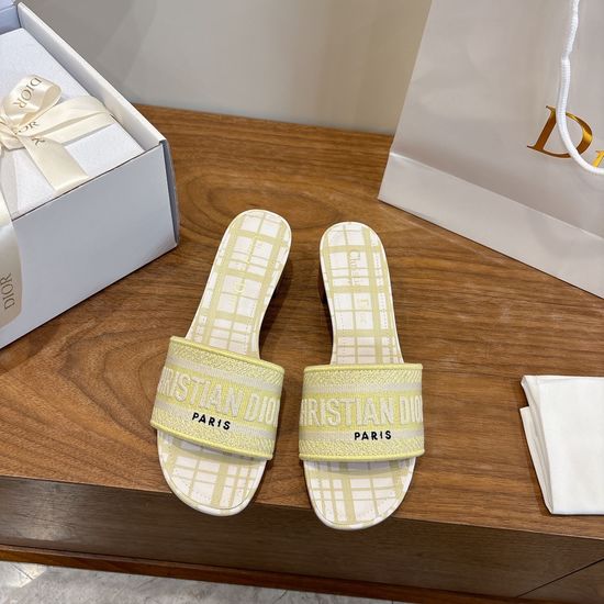 Christian Dior Silk Fabric Slip-on Sandals with CD Embroidery