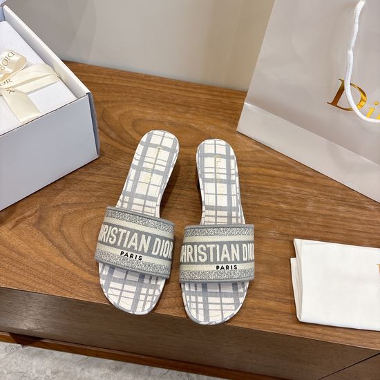 Christian Dior Silk Fabric Slip-on Sandals with CD Embroidery