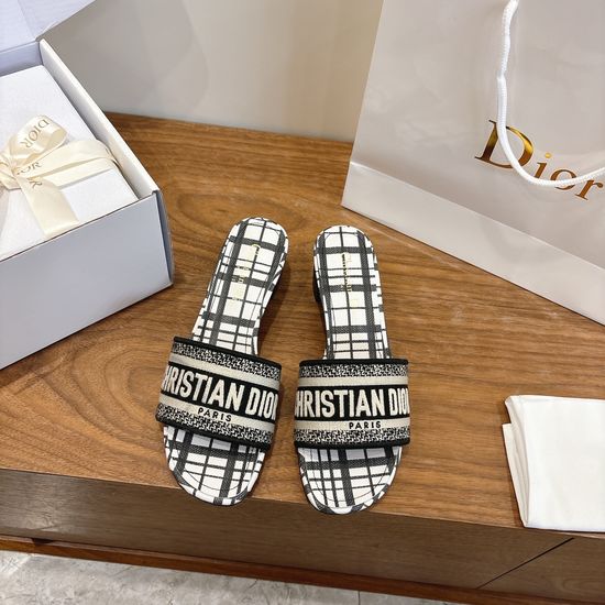 Christian Dior Silk Fabric Slip-on Sandals with CD Embroidery