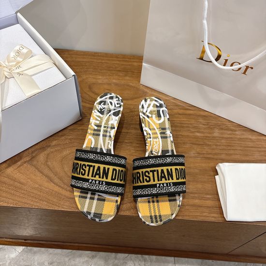 Christian Dior Silk Fabric Slip-on Sandals with CD Embroidery