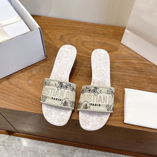 Christian Dior Silk Fabric Slip-on Sandals with CD Embroidery