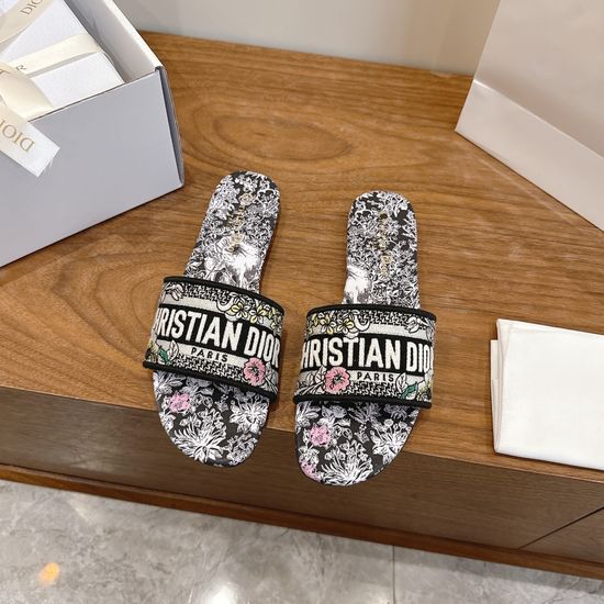 Christian Dior Silk Fabric Slip-on Sandals with CD Embroidery