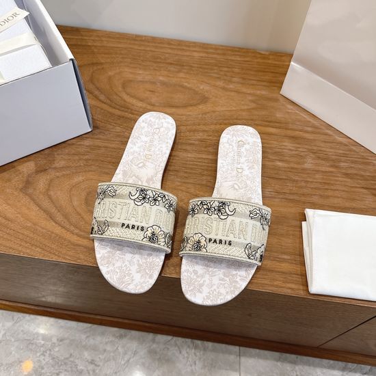 Christian Dior Silk Fabric Slip-on Sandals with CD Embroidery