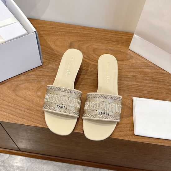 Christian Dior Diamond-faced Slip-on Sandals with Embroidery