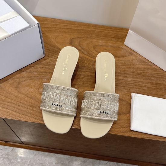 Christian Dior Sparkling Slip-on Sandals with CD Logo Embroidery