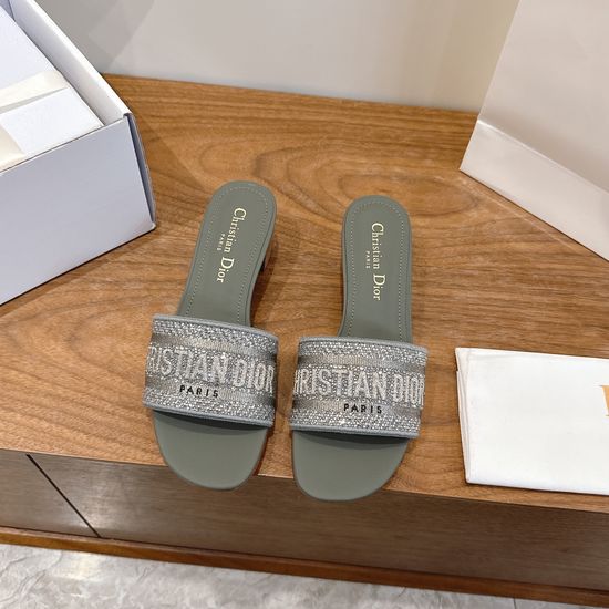 Christian Dior Sparkling Slip-on Sandals with CD Logo Embroidery
