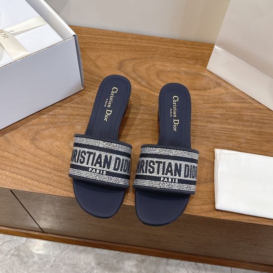 Christian Dior Sparkling Slip-on Sandals with CD Logo Embroidery