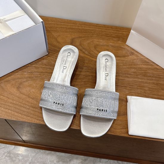 Christian Dior Sparkling Slip-on Sandals with CD Logo Embroidery