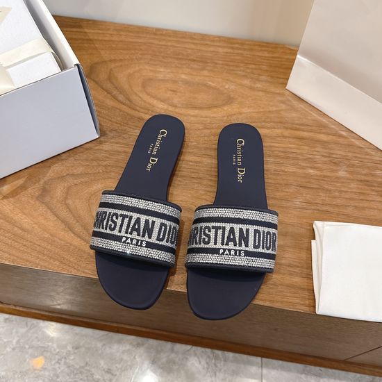 Christian Dior Sparkling Slip-on Sandals with CD Logo Embroidery