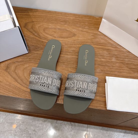 Christian Dior Sparkling Slip-on Sandals with CD Logo Embroidery